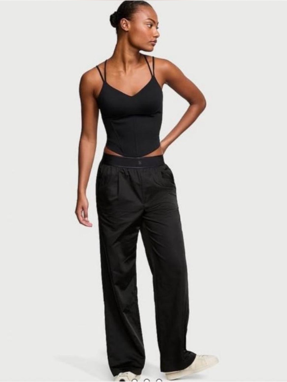 VICTORIA'S SECRET Black Lux Glossy Sport Wide-Leg Pants Medium